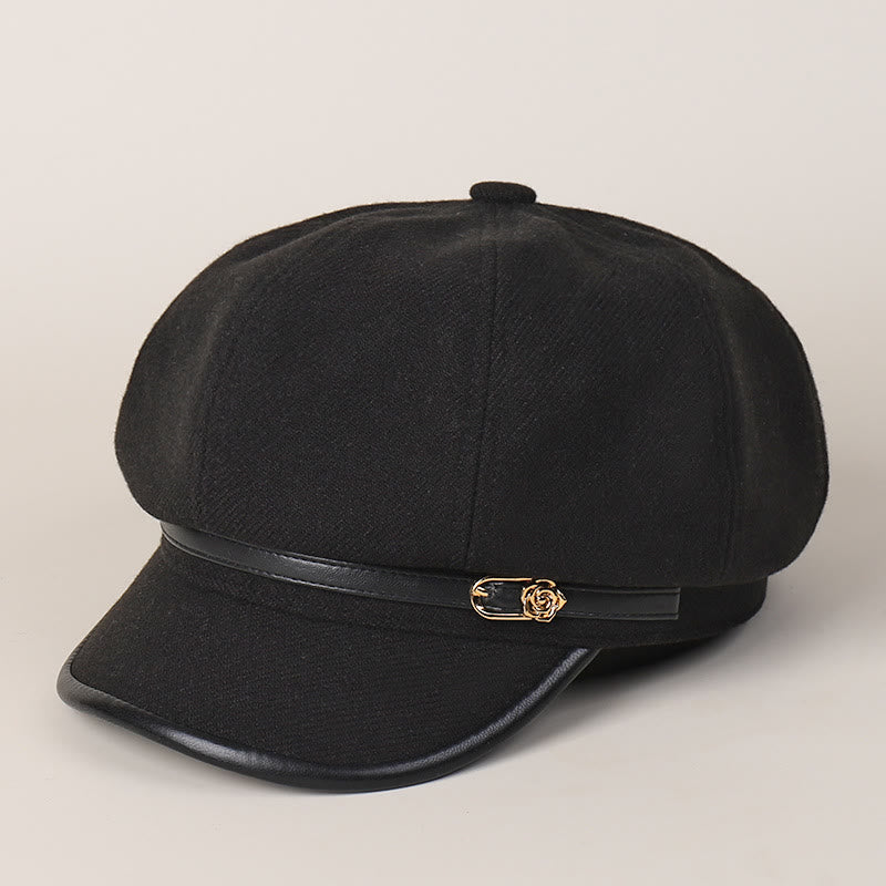 Cappello basco invernale alla moda da donna con fibbia della cintura avvolta sul bordo - Nero - M (22"-22 7/8") - image 7