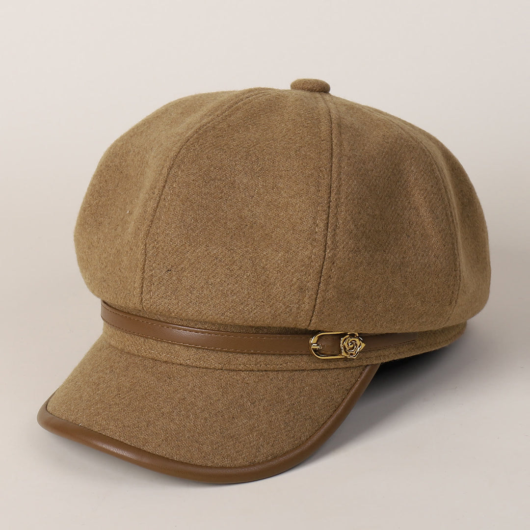 Cappello basco invernale alla moda da donna con fibbia della cintura avvolta sul bordo - Cammello - M (22"-22 7/8") - image 0
