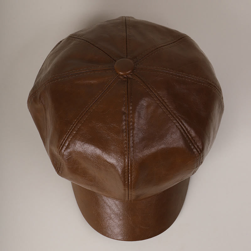 Cappello basco invernale retrò in pelle da donna - image 1