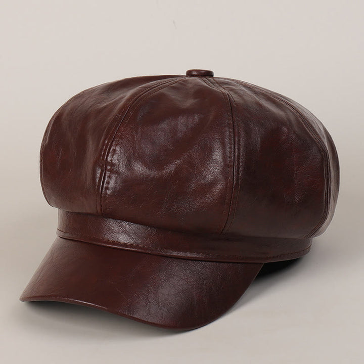 Cappello basco invernale retrò in pelle da donna - Marrone rossastro - M (22"-22 7/8") - image 7