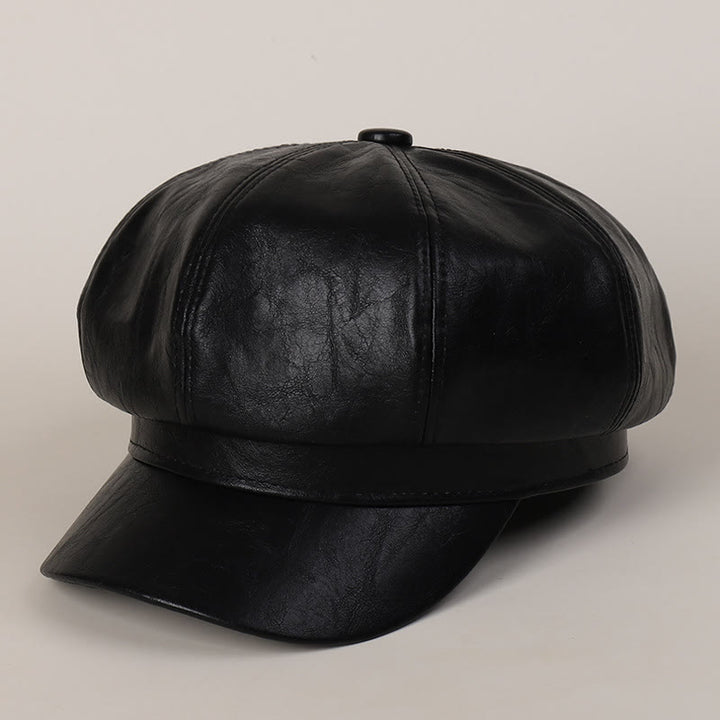 Cappello basco invernale retrò in pelle da donna - Nero - M (22"-22 7/8") - image 4