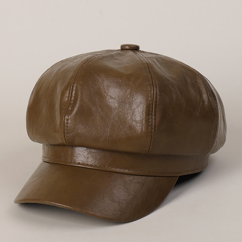 Cappello basco invernale retrò in pelle da donna - Cammello - M (22"-22 7/8") - image 5