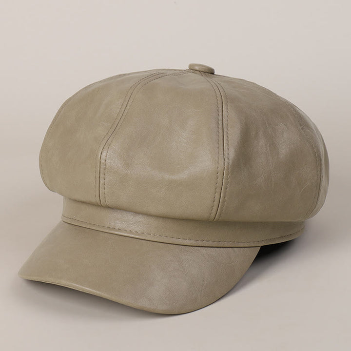 Cappello basco invernale retrò in pelle da donna - Cachi - M (22"-22 7/8") - image 6