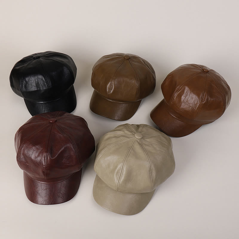 Cappello basco invernale retrò in pelle da donna - image 3