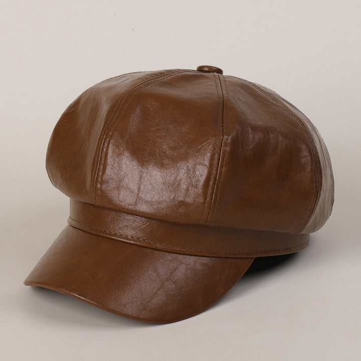 Cappello basco invernale retrò in pelle da donna - Caramello - M (22"-22 7/8") - image 0