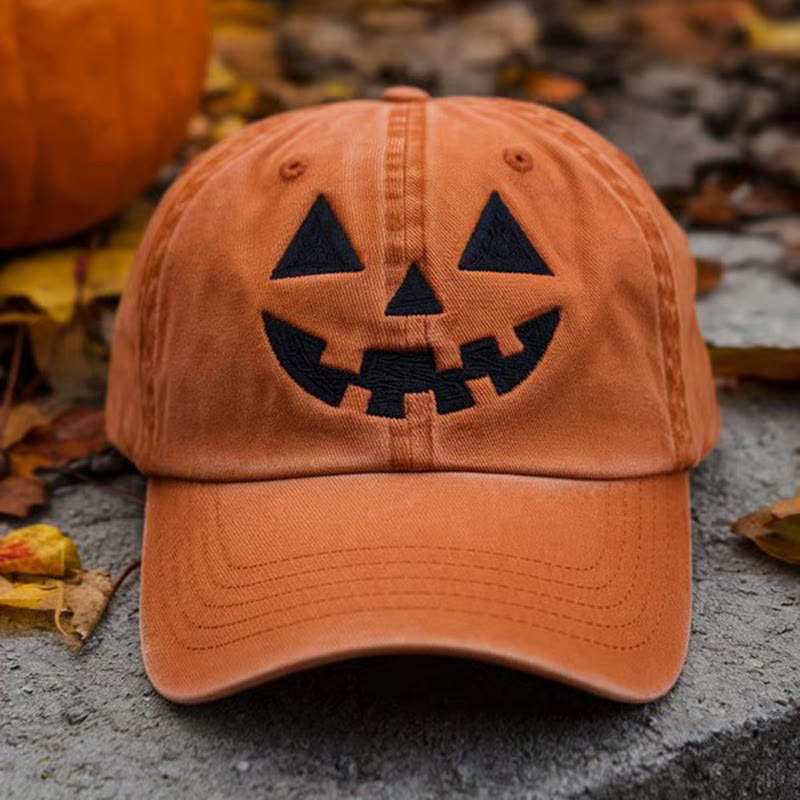 Cappello da baseball con stampa di faccia di zucca divertente di Halloween - Arancia - Regolabile (circa 21 5/8"-23 1/4") - image 0