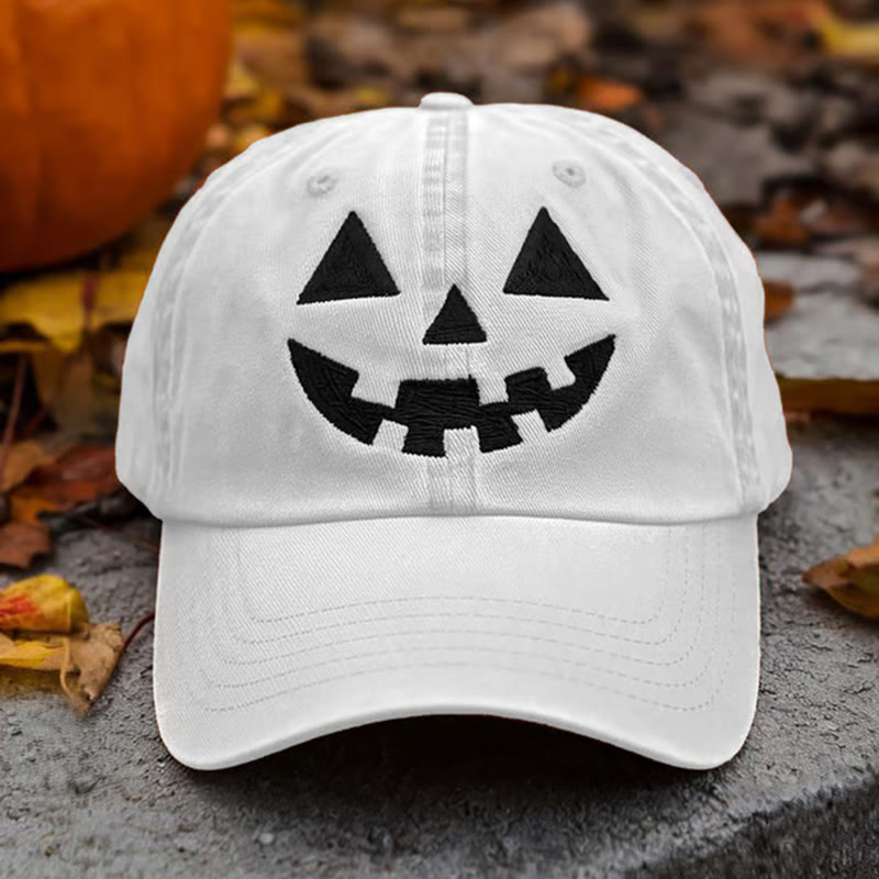 Cappello da baseball con stampa di faccia di zucca divertente di Halloween - Bianco - Regolabile (circa 21 5/8"-23 1/4") - image 1