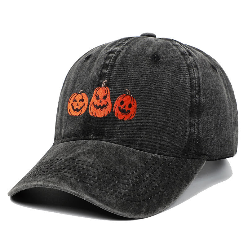Cappello da baseball lavato ricamato con tre zucche di Halloween - image 0