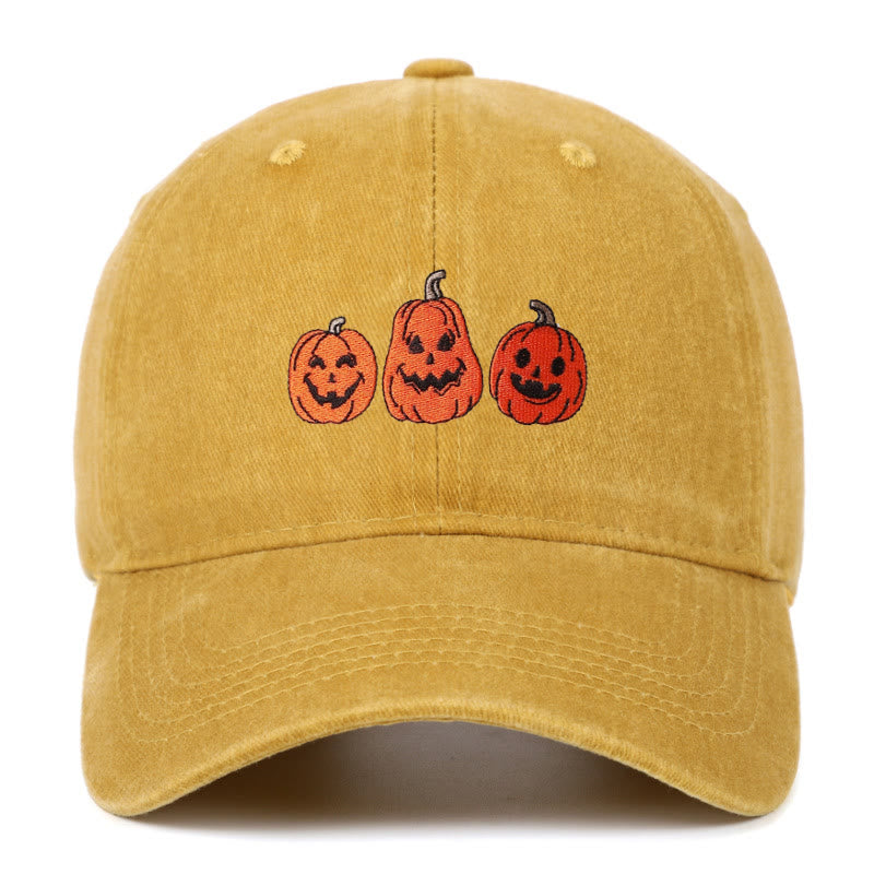 Cappello da baseball lavato ricamato con tre zucche di Halloween - Giallo - Regolabile (22 7/8"-24 1/2") - image 11