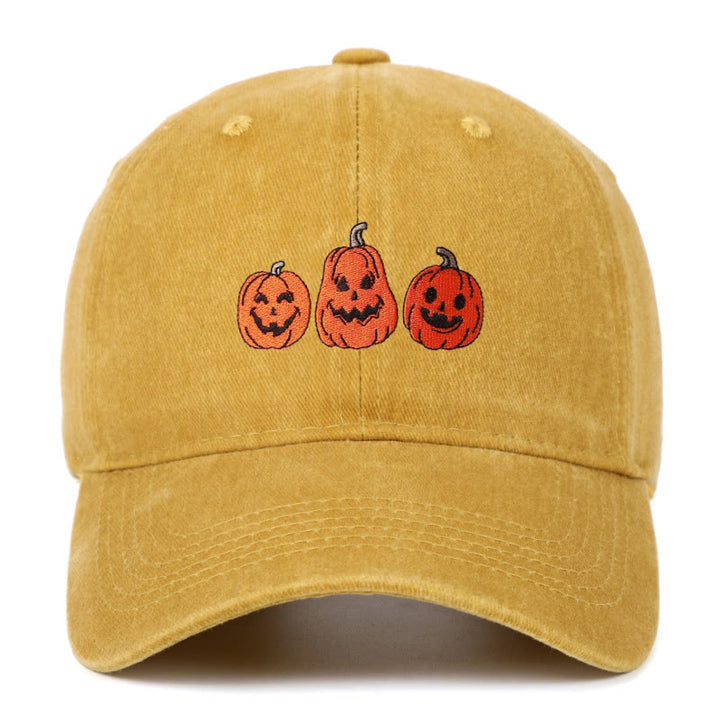 Cappello da baseball lavato ricamato con tre zucche di Halloween - Giallo - Regolabile (22 7/8"-24 1/2") - image 11