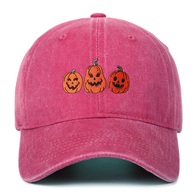 Cappello da baseball lavato ricamato con tre zucche di Halloween - Rosa2 - Regolabile (22 7/8"-24 1/2") - image 15