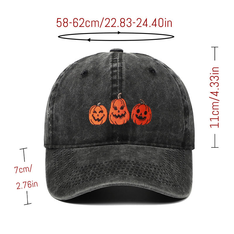 Cappello da baseball lavato ricamato con tre zucche di Halloween - image 3