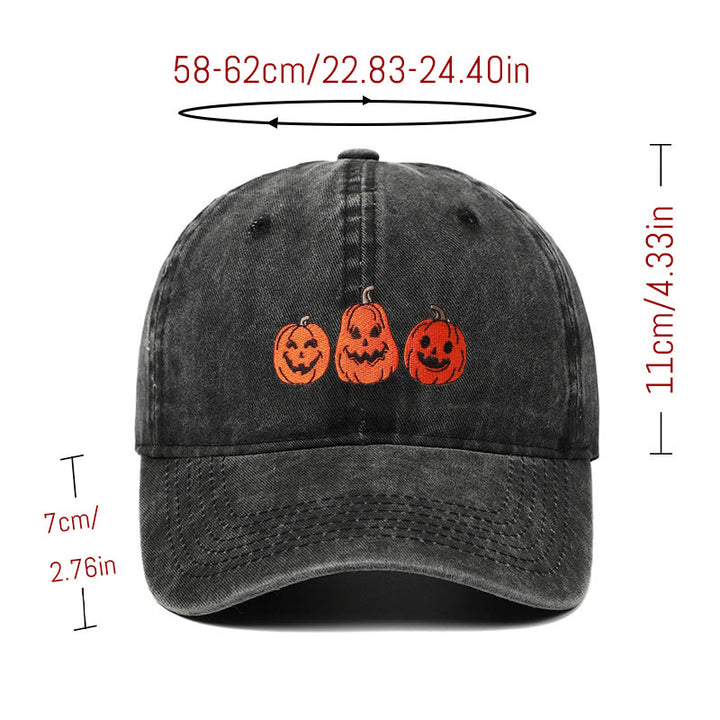 Cappello da baseball lavato ricamato con tre zucche di Halloween - image 3