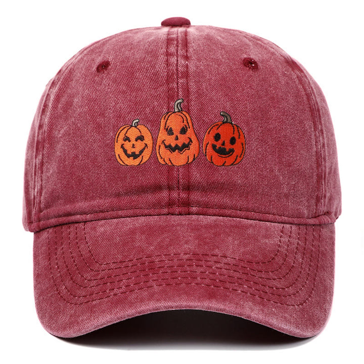 Cappello da baseball lavato ricamato con tre zucche di Halloween - Vino - Regolabile (22 7/8"-24 1/2") - image 5