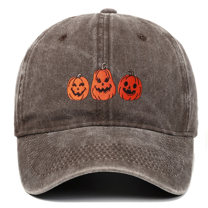 Cappello da baseball lavato ricamato con tre zucche di Halloween - Caffè - Regolabile (22 7/8"-24 1/2") - image 7