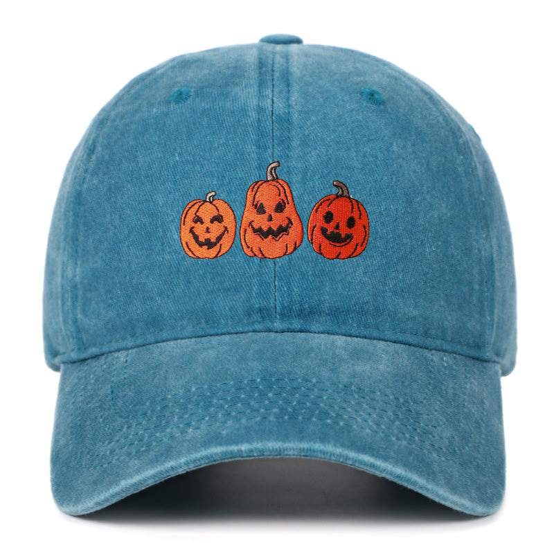 Cappello da baseball lavato ricamato con tre zucche di Halloween - Lago Blu - Regolabile (22 7/8"-24 1/2") - image 14