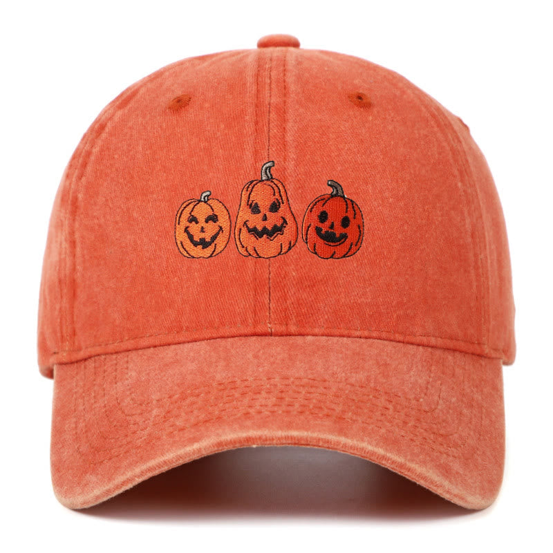 Cappello da baseball lavato ricamato con tre zucche di Halloween - Arancia - Regolabile (22 7/8"-24 1/2") - image 13