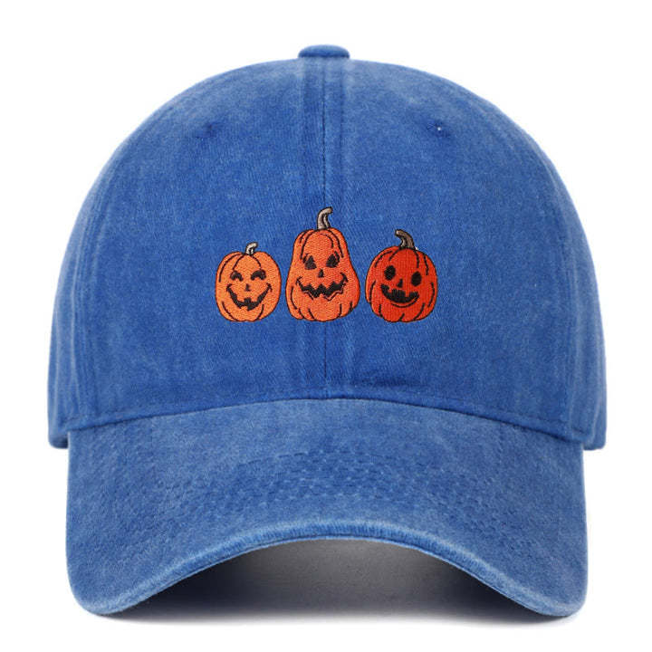 Cappello da baseball lavato ricamato con tre zucche di Halloween - Blu scuro - Regolabile (22 7/8"-24 1/2") - image 16