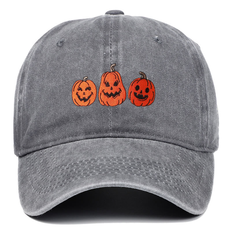 Cappello da baseball lavato ricamato con tre zucche di Halloween - Grigio - Regolabile (22 7/8"-24 1/2") - image 6