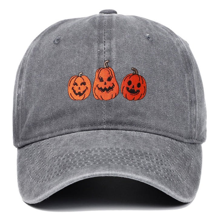 Cappello da baseball lavato ricamato con tre zucche di Halloween - Grigio - Regolabile (22 7/8"-24 1/2") - image 6
