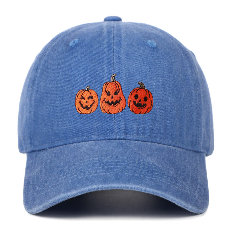 Cappello da baseball lavato ricamato con tre zucche di Halloween - Azzurro chiaro - Regolabile (22 7/8"-24 1/2") - image 10
