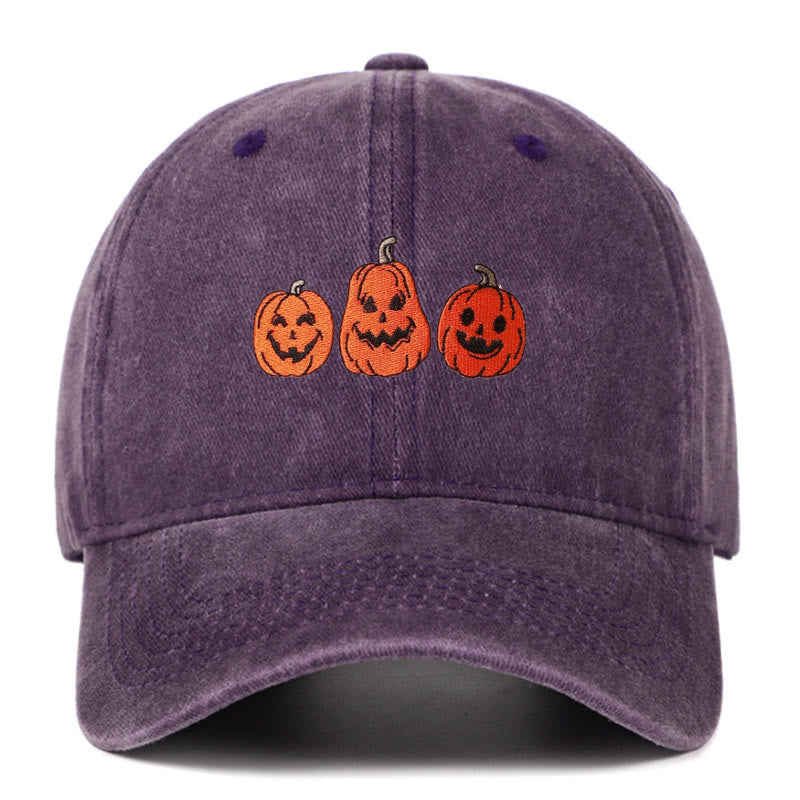 Cappello da baseball lavato ricamato con tre zucche di Halloween - Viola - Regolabile (22 7/8"-24 1/2") - image 17