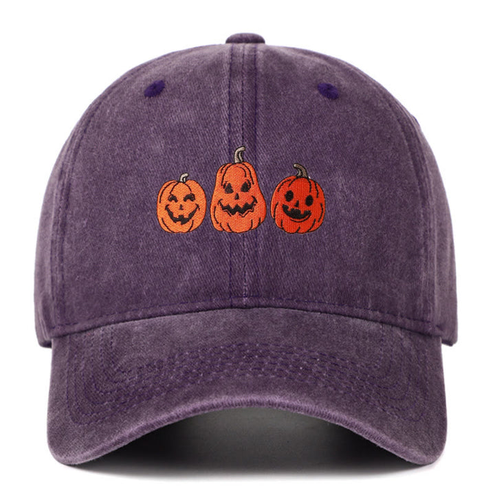 Cappello da baseball lavato ricamato con tre zucche di Halloween - Viola - Regolabile (22 7/8"-24 1/2") - image 17