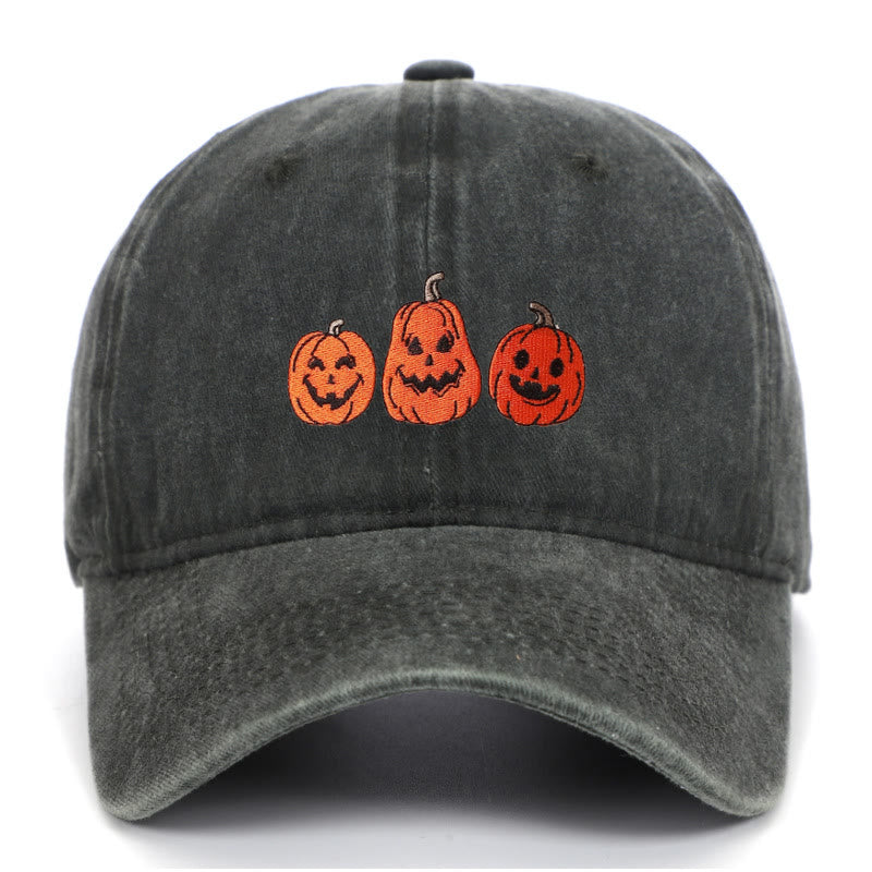 Cappello da baseball lavato ricamato con tre zucche di Halloween - Verde militare - Regolabile (22 7/8"-24 1/2") - image 12