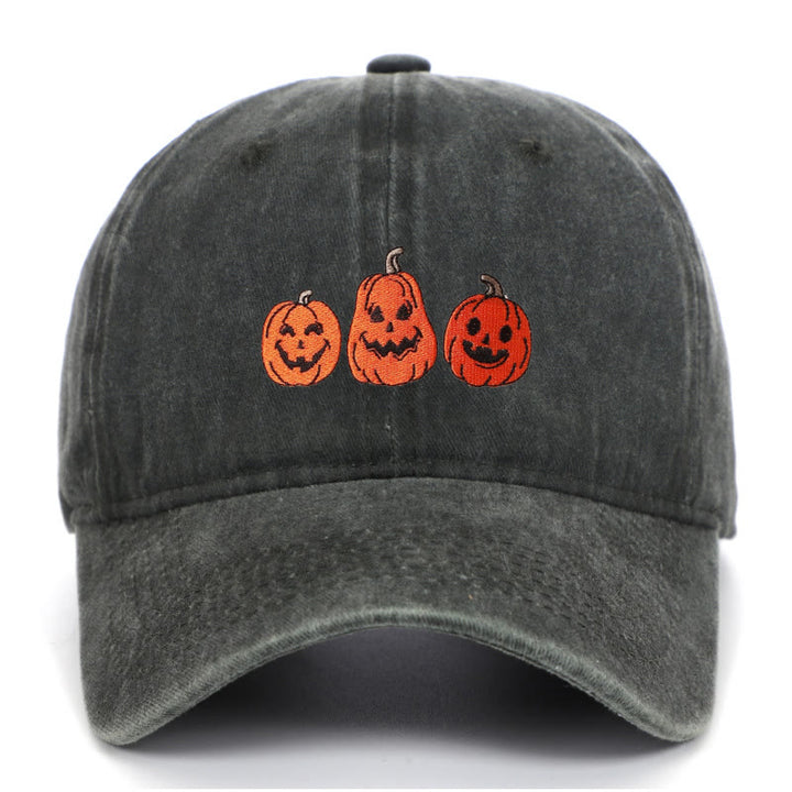 Cappello da baseball lavato ricamato con tre zucche di Halloween - Verde militare - Regolabile (22 7/8"-24 1/2") - image 12