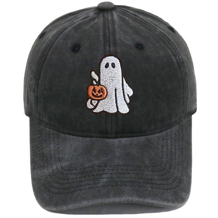 Cappello da baseball lavato ricamato con fantasma e zucca di Halloween - Fantasma e piccola zucca - Nero - M（22"-22 7/8"） - image 4