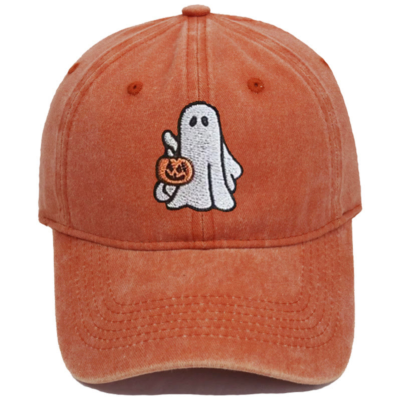 Cappello da baseball lavato ricamato con fantasma e zucca di Halloween - Fantasma e piccola zucca - Arancia - M（22"-22 7/8"） - image 3