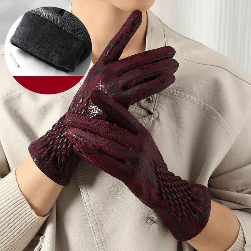 Guanti da donna in morbido velluto con motivo pitone lucido - Vino rosso - image 9