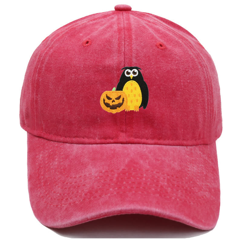 Cappello da baseball ricamato con gufo e zucca di Halloween - Rosso - M（22"-22 7/8"） - image 9