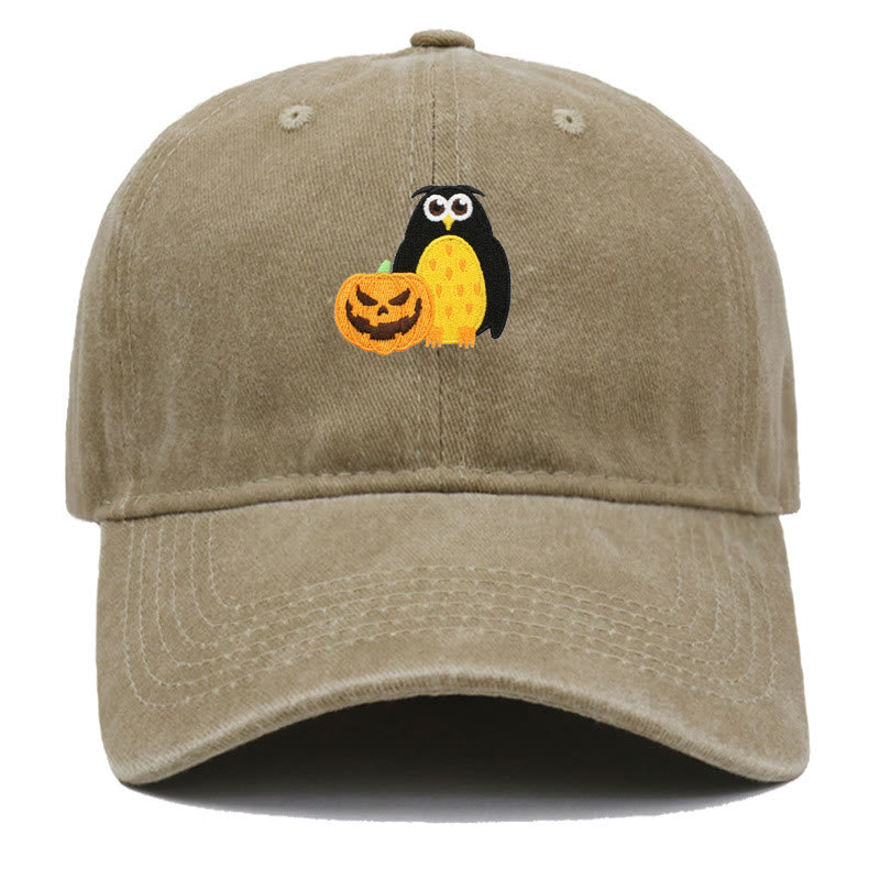 Cappello da baseball ricamato con gufo e zucca di Halloween - Cachi - M（22"-22 7/8"） - image 5