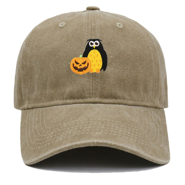 Cappello da baseball ricamato con gufo e zucca di Halloween - Cachi - M（22"-22 7/8"） - image 5
