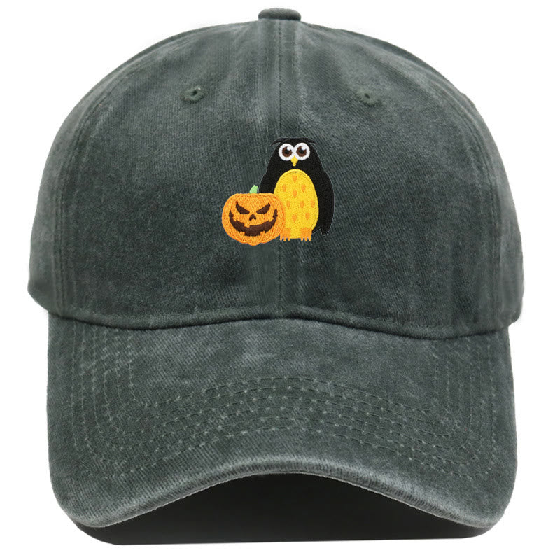 Cappello da baseball ricamato con gufo e zucca di Halloween - Verde militare - M（22"-22 7/8"） - image 17