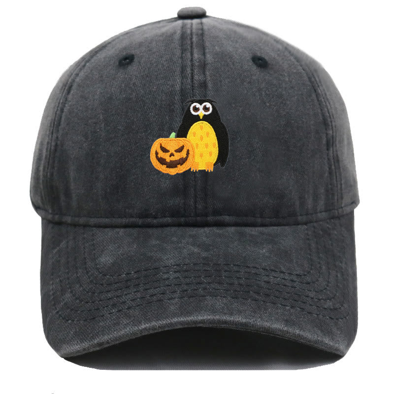 Cappello da baseball ricamato con gufo e zucca di Halloween - Nero - M（22"-22 7/8"） - image 3