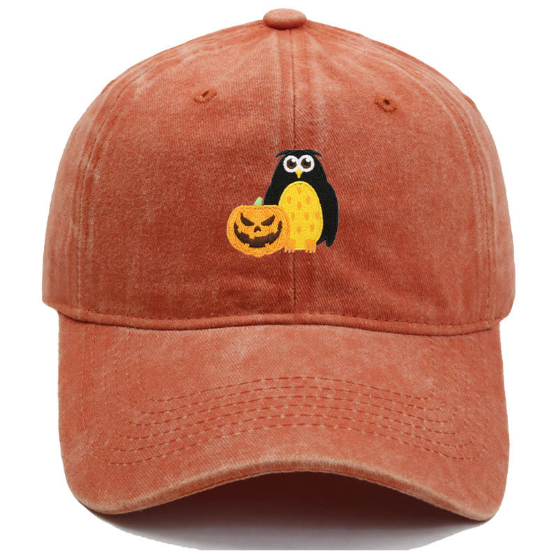 Cappello da baseball ricamato con gufo e zucca di Halloween - Arancia - M（22"-22 7/8"） - image 0