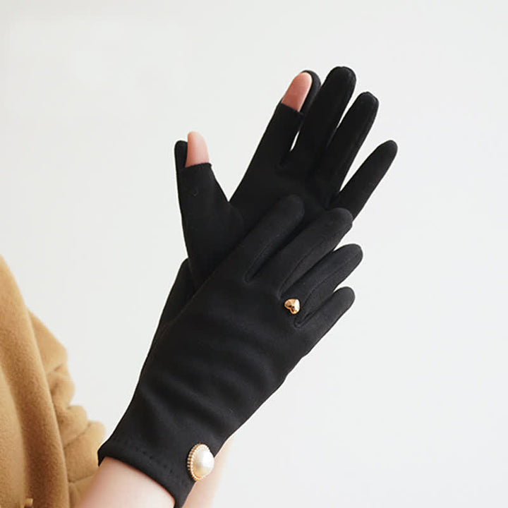 Guanti eleganti da donna con design a cuore e perle Fuax - image 5