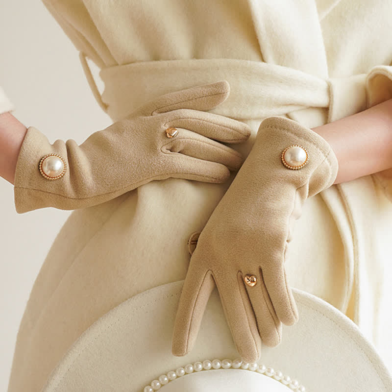 Guanti eleganti da donna con design a cuore e perle Fuax - Avorio - image 0