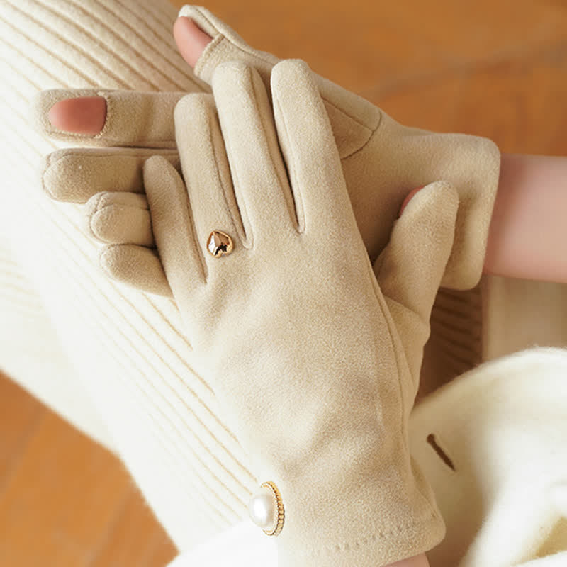 Guanti eleganti da donna con design a cuore e perle Fuax - image 1