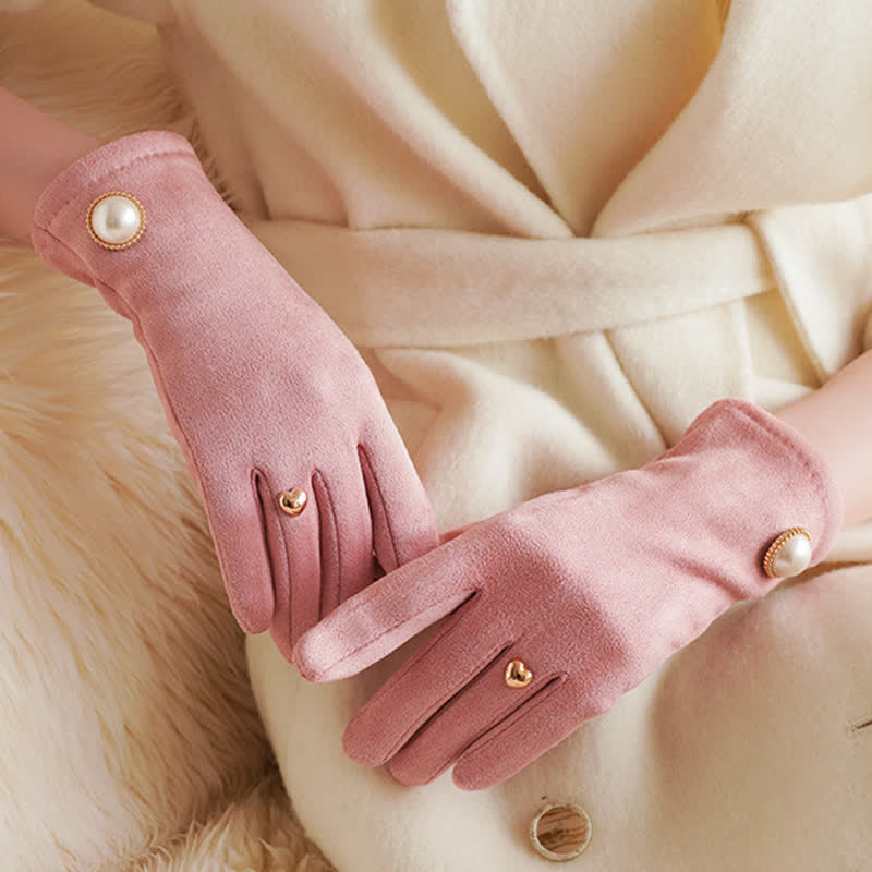 Guanti eleganti da donna con design a cuore e perle Fuax - Rosa - image 6