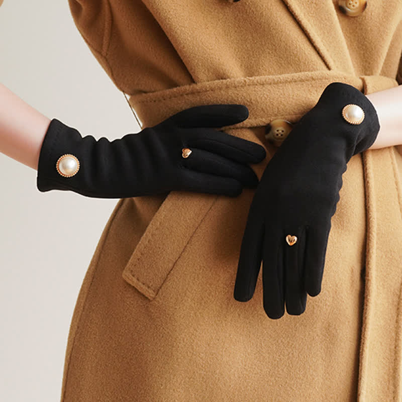 Guanti eleganti da donna con design a cuore e perle Fuax - Nero - image 4