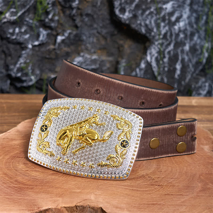 Cintura rettangolare in pelle fai da te bicolore con fibbia grande per equitazione - Equitazione - Cintura marrone anticata - 42 - image 6