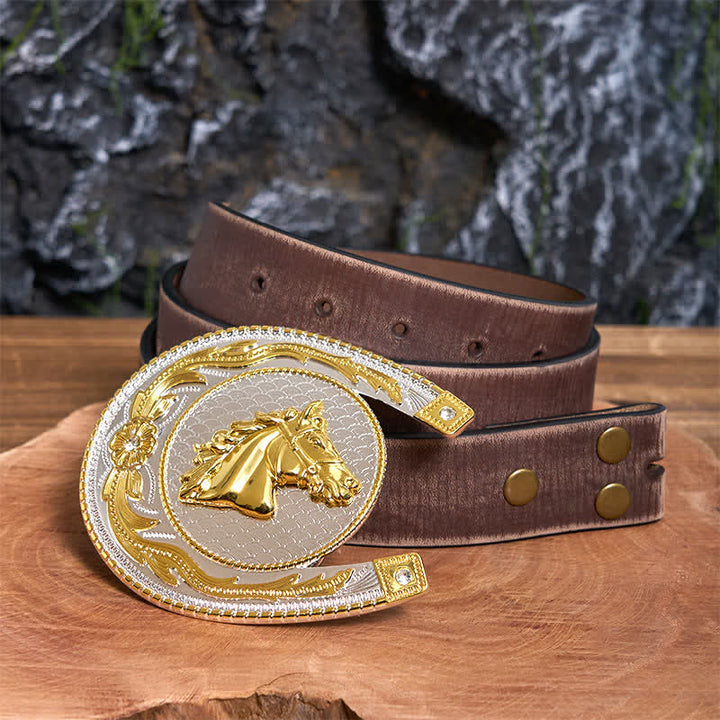 Cintura in pelle con fibbia western fai da te a forma di ferro di cavallo di grandi dimensioni - Ferro di cavallo - Cintura marrone anticata - 42 - image 6