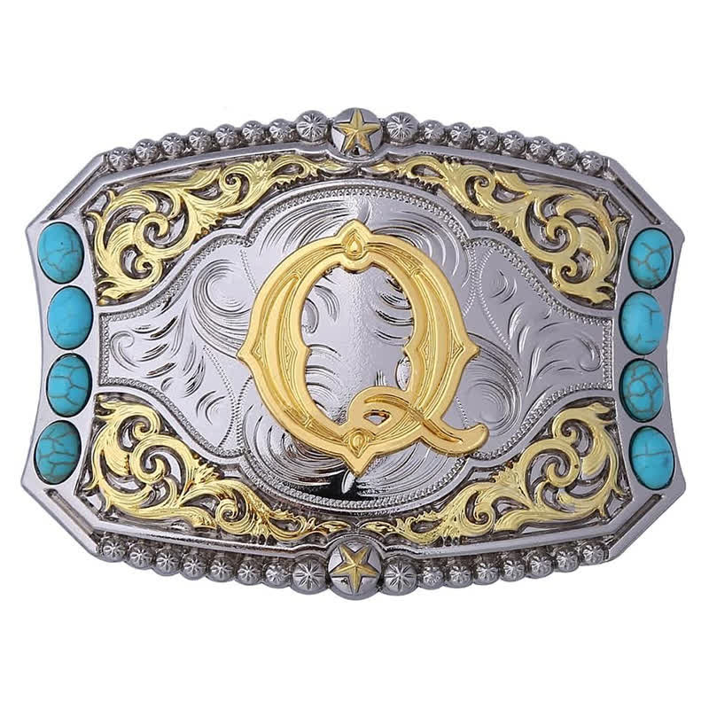 Cintura in pelle con fibbia decorativa con lettera iniziale turchese fai da te - Q - Senza cintura - image 17