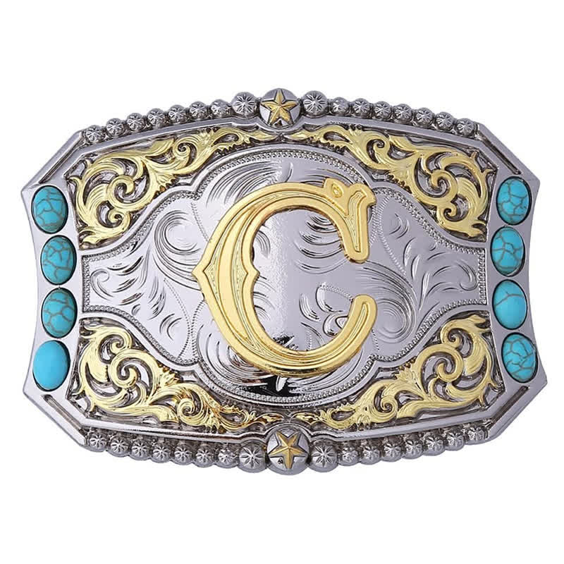 Cintura in pelle con fibbia decorativa con lettera iniziale turchese fai da te - C - Senza cintura - image 5