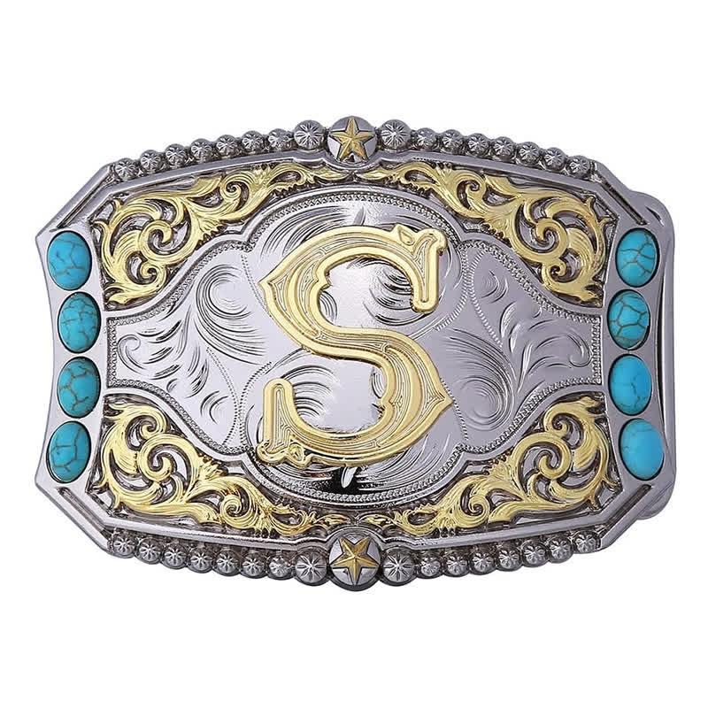 Cintura in pelle con fibbia decorativa con lettera iniziale turchese fai da te - S - Senza cintura - image 19