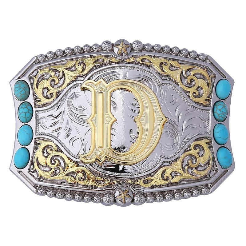 Cintura in pelle con fibbia decorativa con lettera iniziale turchese fai da te - D - Senza cintura - image 6