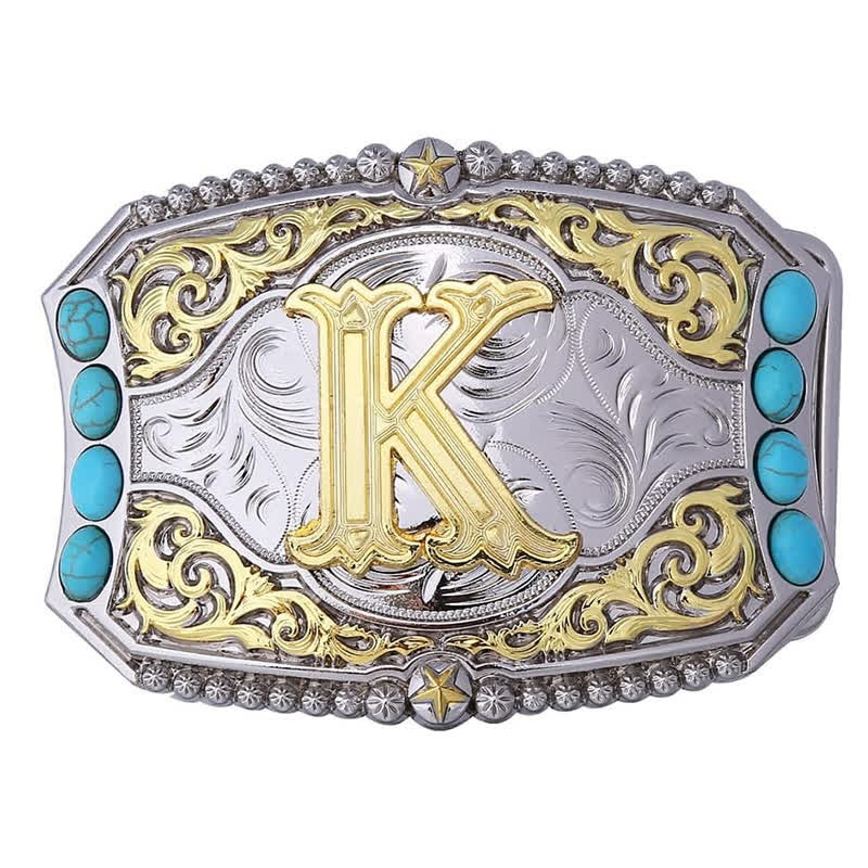 Cintura in pelle con fibbia decorativa con lettera iniziale turchese fai da te - K - Senza cintura - image 13